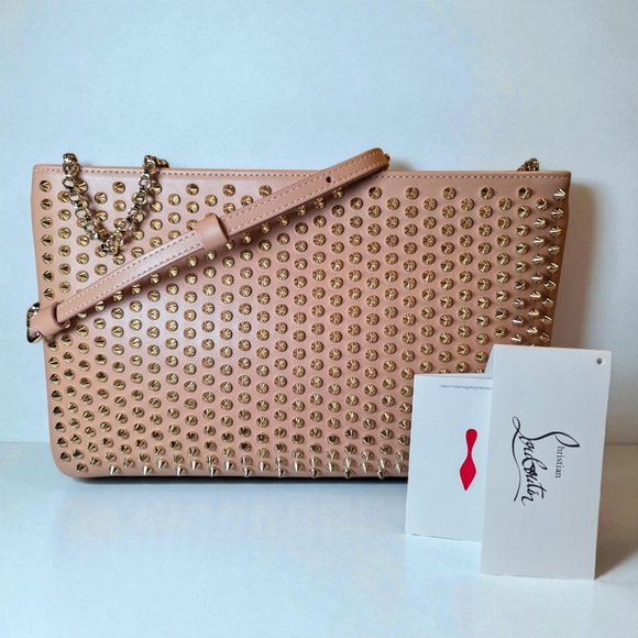 Christian Louboutin Handbags - Christian Louboutin Studded Crosabody Clutch Bag Nude Leather With Pappers